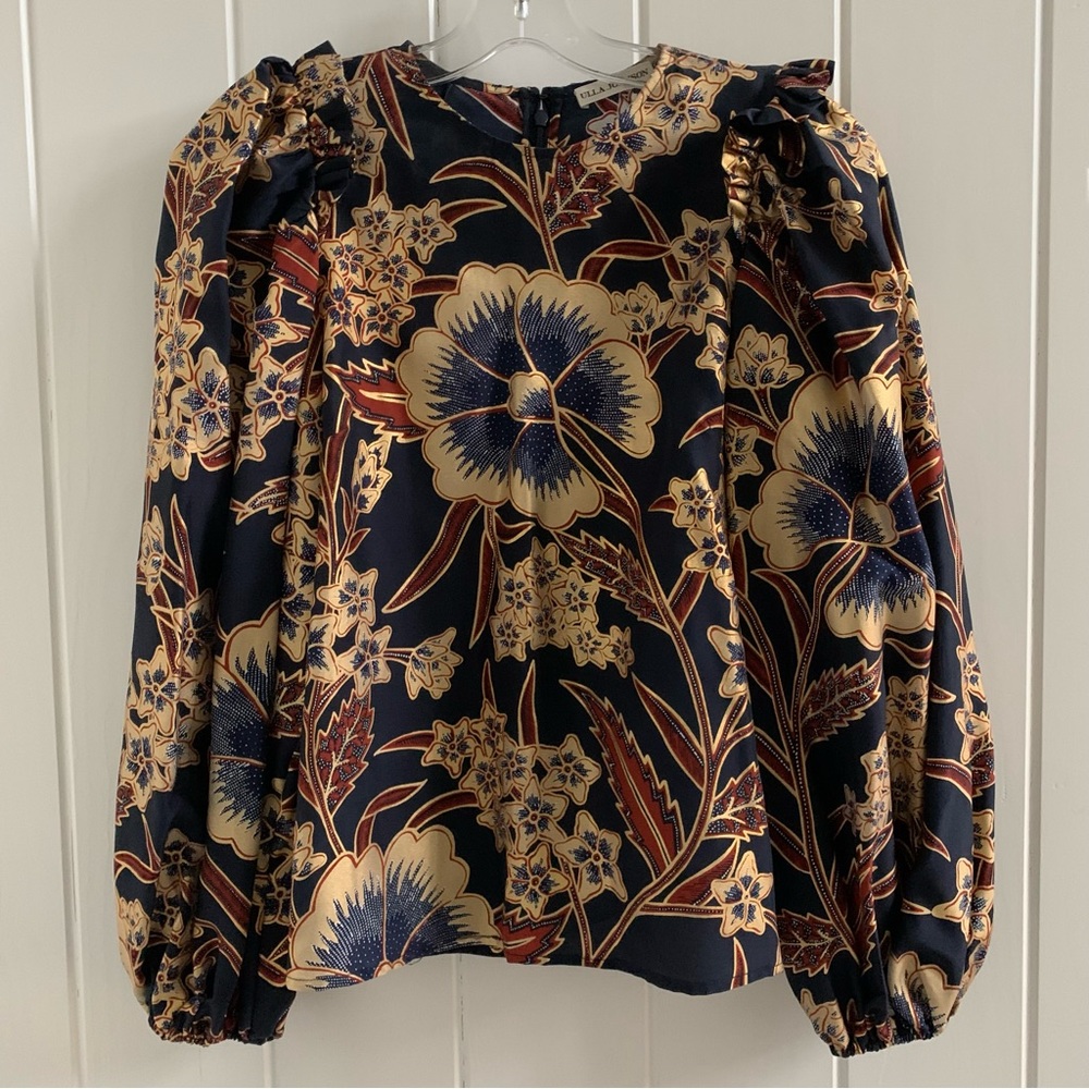 Ulla Johnson Puff Sleeve Blouse Naomi Navy/Gold